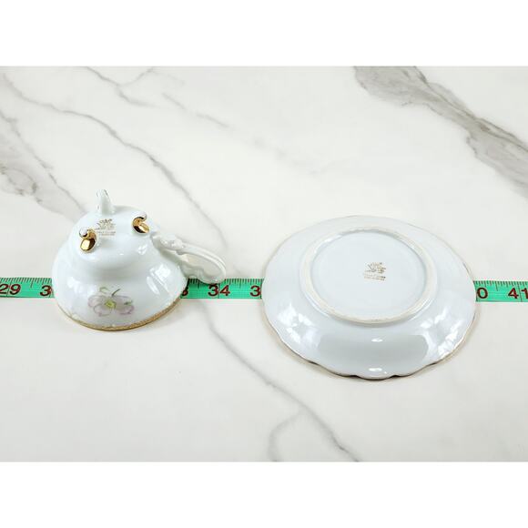 Cherry China Teacup Footed Saucer Floral Gardenias Gold Trim 30's Japan Vintage - Picture 14 of 14